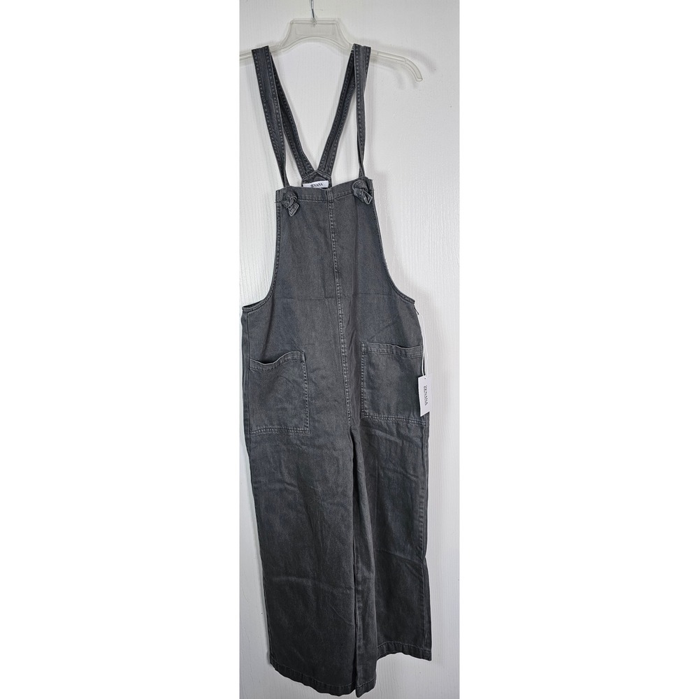 Zenana Women Charcoal Mineral Wash Denim Overalls Wide Leg Jumpsuit NWT Medium